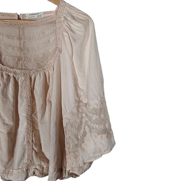 By Anthropologie Valentia Top 8 Light Pink Peasant Lace Mesh 3/4 Sleeve Blouse - Picture 2 of 13